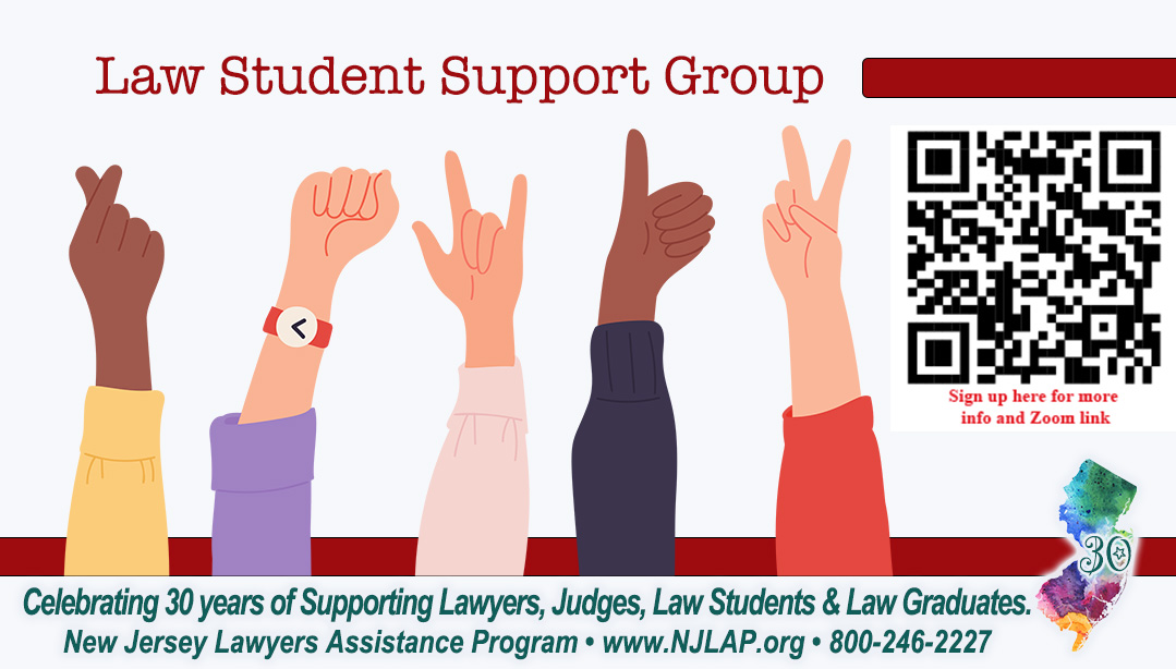 Law Student Support group graphic, including a qr code to join the group. The link is https://www.njlap.org/lawstudentsupport